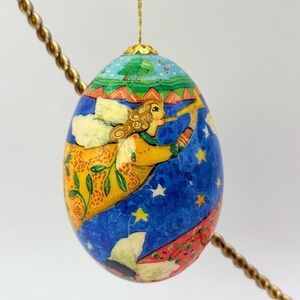 Vintage Angels Decoupage Egg Christmas Tree Ornament 2.5”